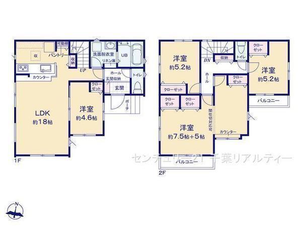 間取図/区画図:4LDKの魅力的な間取り！家族とコミュニケーションが増える構造です！ご家族との団らん時間が、より一層充実したものになりますね！自然と笑顔が増えます！