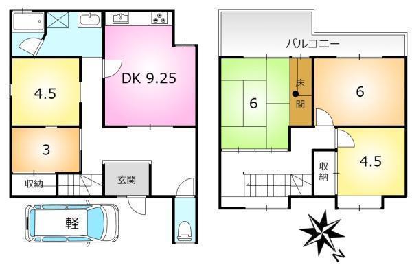 間取図/区画図:お手軽、ワイドな5DK！軽駐車可能です！