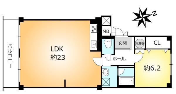 間取図/区画図:ゆったり1LDK！23帖もの、広々としたリビング！