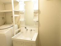 洗面室:洗面ドレッサーも交換済！デザイン性と使い勝手を兼ね備えた洗面ドレッサー。