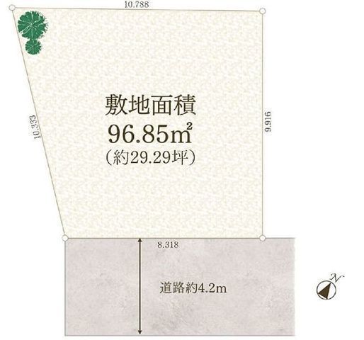 間取図/区画図:【南道路で陽当り良好!土地29坪!コンビニやドラッグストア近く生活便利!】建築条件無しですのでお好きなハウスメーカーで建築できます!