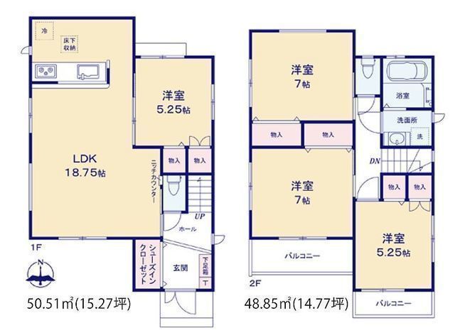間取図/区画図:【駅徒歩10分、小中学校近く住みやすい住環境です！】食洗機や室内物干設置など設備充実！モデルハウスございます！