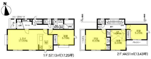 間取図/区画図:【長後駅まで徒歩14分で通勤通学に便利！カースペース2台駐車可！】浴室TVや食洗機、屋根裏収納など標準設備充実！閑静な住宅街です
