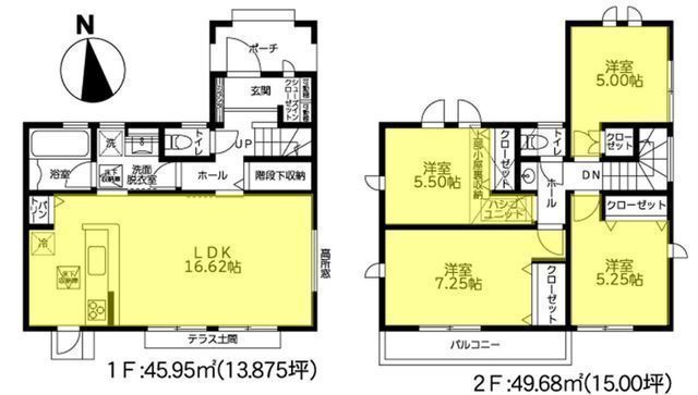 間取図/区画図:【長後駅まで徒歩14分で通勤通学に便利！カースペース2台駐車可！】浴室TVや食洗機、屋根裏収納など標準設備充実！閑静な住宅街です