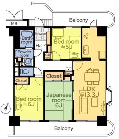 間取図/区画図:【南東角部屋で陽当り・通風良好！ダブルバルコニーで全居室に接しています！】小学校は目の前！教育施設や公園が近く買い物にも便利な子育て世代にやさしい環境です！