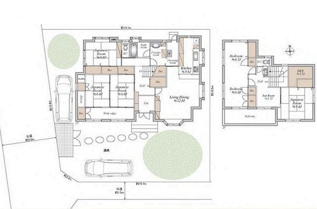 間取図/区画図:【一条工務店施工、こだわりの注文住宅！建物面積174.75平米！】土地297.25平米、大きな南庭で陽当り良好！駐車場2台可能、再建築も可能です！